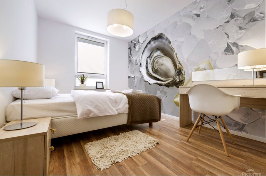 A pristine raw oyster shell positioned perfectly Mural print