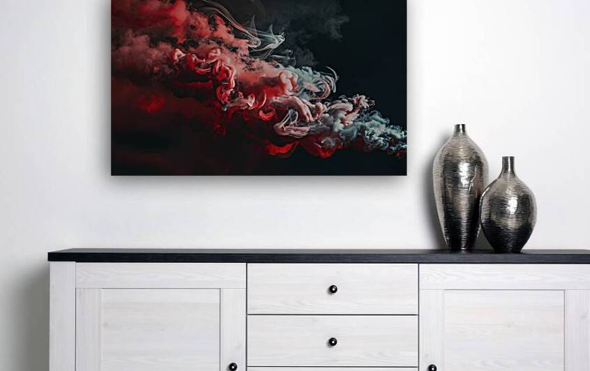 ed and white smoke against an enigmatic black bac by Gabriela Ghita
