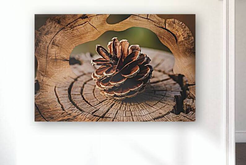 a pine cone resting on a wooden texture backgroun by Hritcu Elena