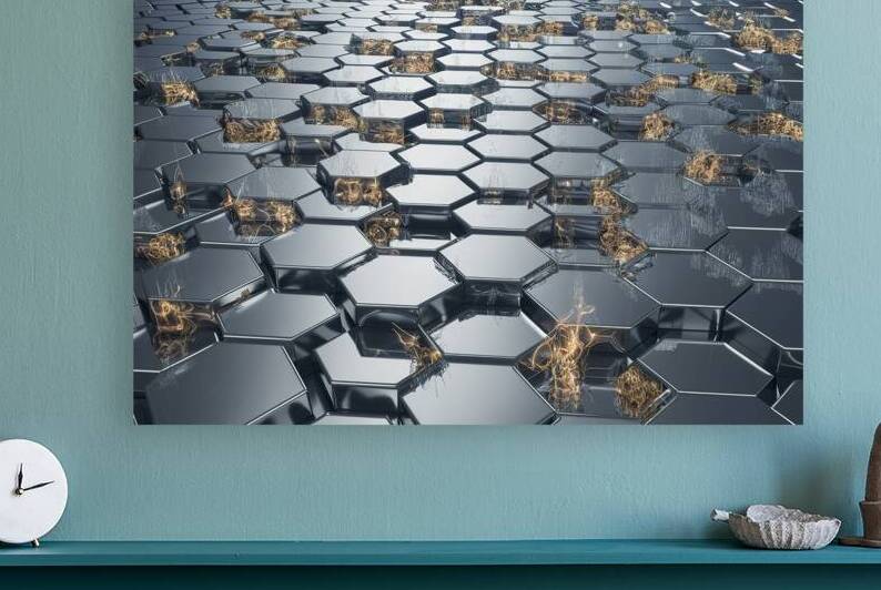 A futuristic design of interconnected silver hexa by Hritcu Elena