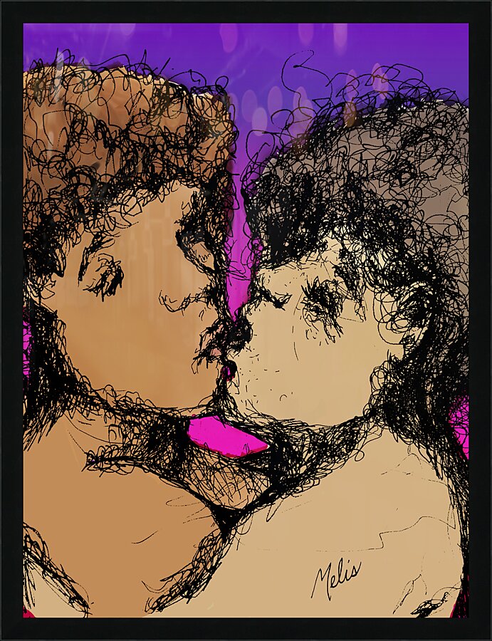 Lovers Kissing with purple background   FINAL cop Picture Frame print