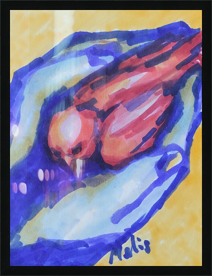 3 by 4 aspect ratio     Hands Hoding Bird     202 Picture Frame print