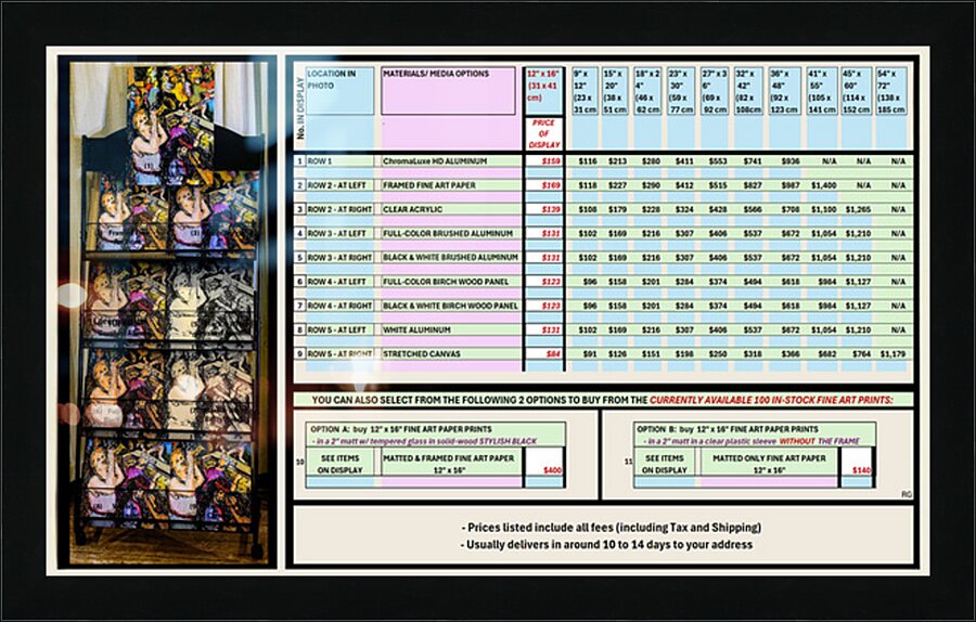 Art Fair 9-2025 Pricing Summary Sheet   Regular Pric Picture Frame print
