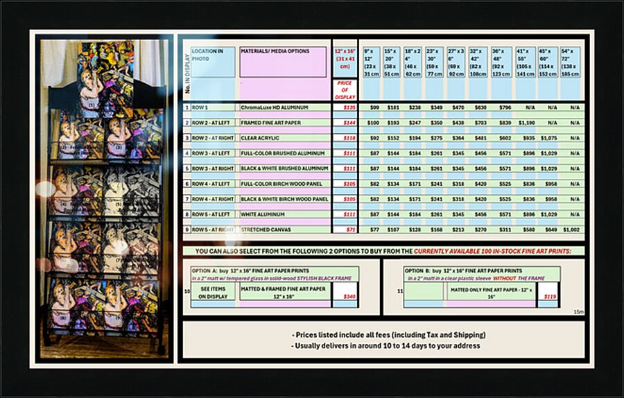Art Fair 9-2025 Pricing Summary Sheet   MINUS 15 per Picture Frame print