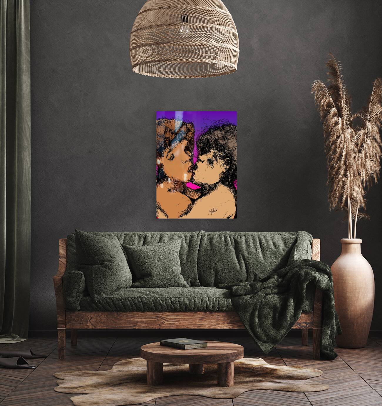 Lovers Kissing with purple background     jpg EDI Reproduction