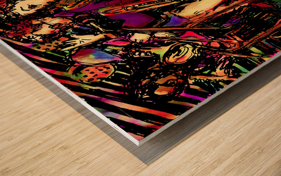 Bad Cactus Brass Band     West Alley BBQ   Mural Wood print