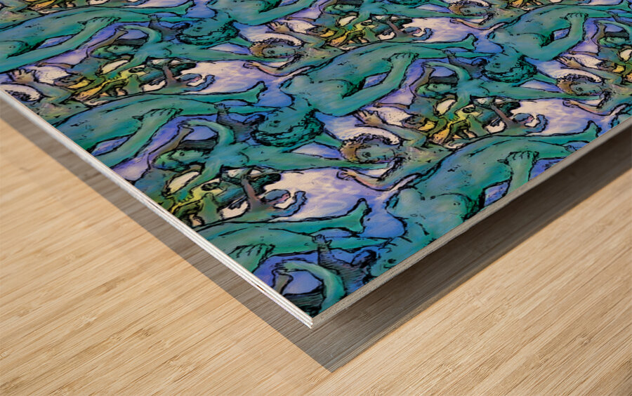 Free fall I     FINAL Patinated copper background Wood print