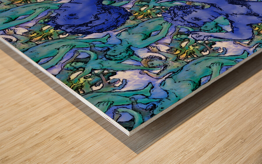 Free fall I     FINAL Patinated copper background Wood print