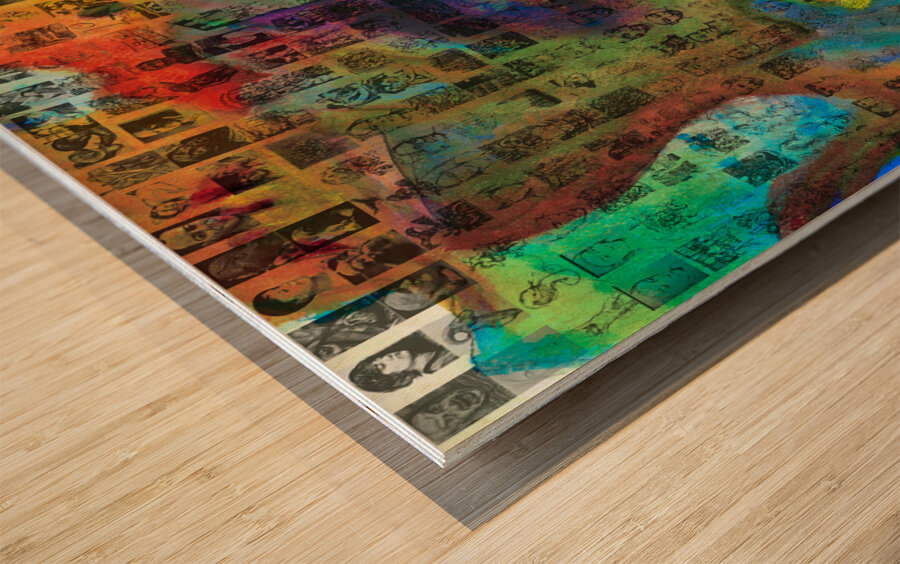 Mosaic silhouette abstract mango photo collage contact sheets FINAL Wood print