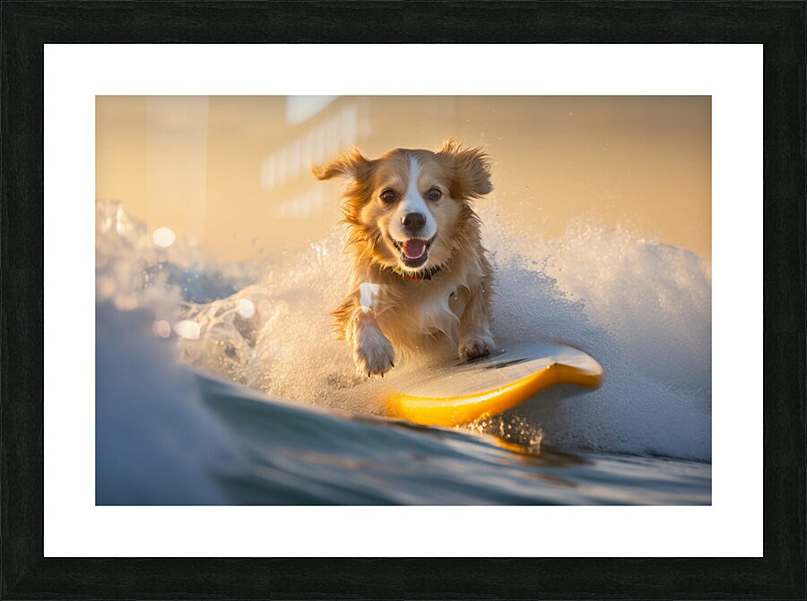 Dog surfing Picture Frame print