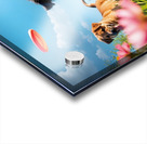 A black and white Border Collie puppy playing frisbee with his f Acrylic print