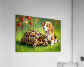 Beagle Puppy Rests With New Tortoise Friend Impression acrylique