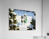 Siberian Husky Puppy In Red Holiday Costume Indoors Impression acrylique