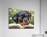 Sleepy Rottweiler Puppy Dreams Over Open Book Impression acrylique