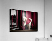 Poodle Puppy Bursts Out From Curtain Hiding Spot Acrylic Print