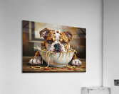 Bulldog Puppy Discovers Spaghetti Dinner Impression acrylique
