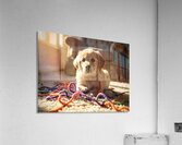 Golden Retriever Puppy Discovers Colorful Yarn Ball Acrylic Print