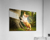 Corgi Puppy Spots Squirrel At Tree Base Acrylic Print