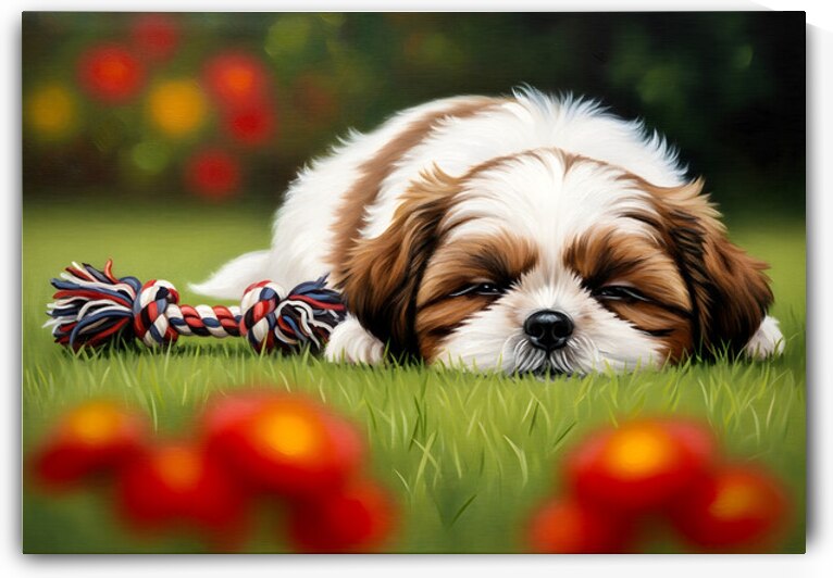 Shih Tzu Puppy Sound Asleep After Playtime by Puppy Prints
