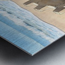 Happy White Poodle Puppy Sits In Destroyed Sand Castle Ruins Metal print