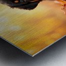 Tired Rottweiler Puppy Rests On Autumn Leaf Bed Metal print