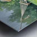 Golden Retriever Puppy Discovers Tiny Hammock In Garden Metal print