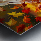 French Bulldog Puppy Discovers Autumn Leaf Pile Impression metal