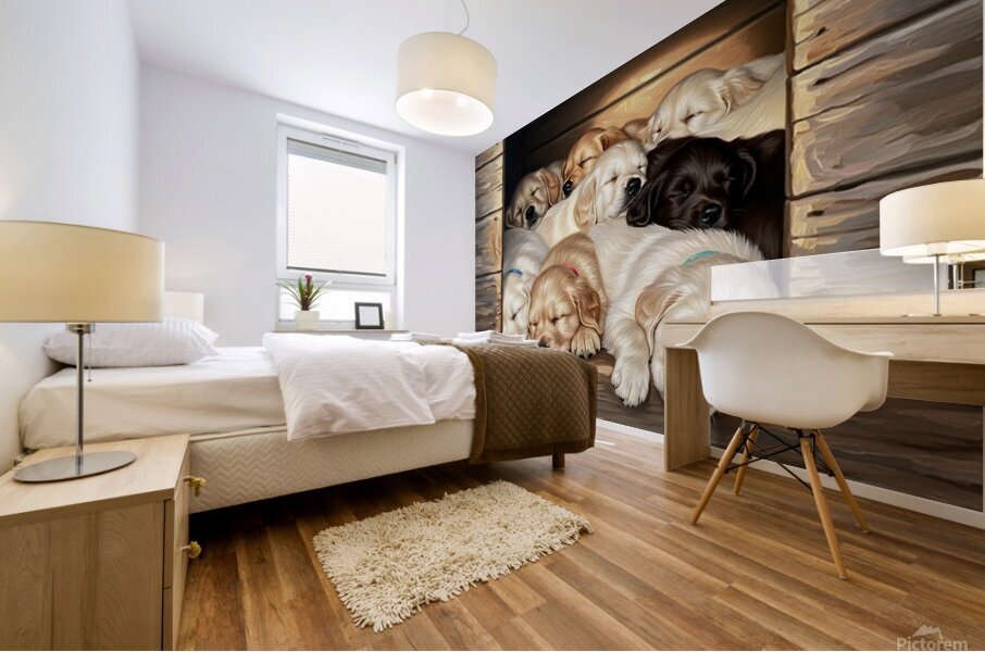 Golden Retriever Puppy Sleeping With Puppy Friends Mural print