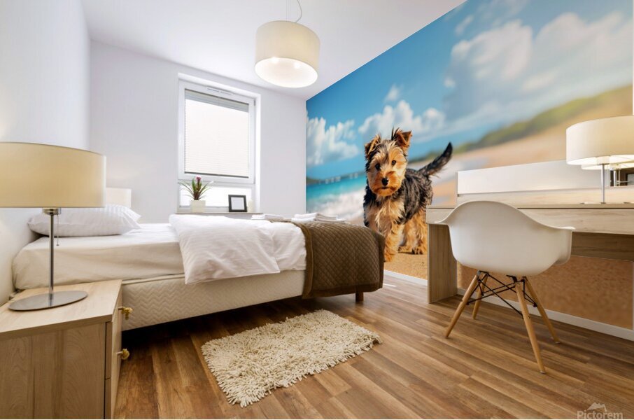 Yorkshire Terrier Puppy Discovers The Beach Mural print