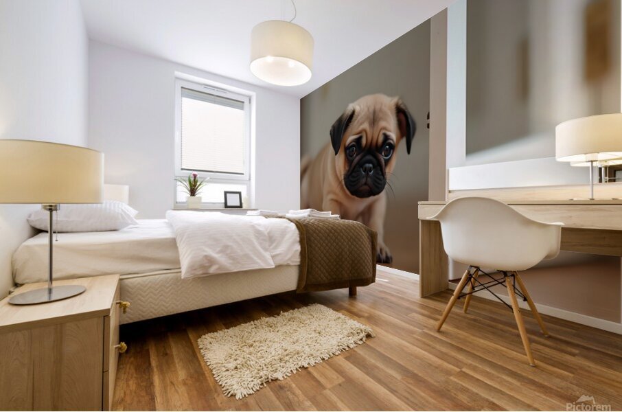Pug Puppy Discovers The Pet Door Mural print