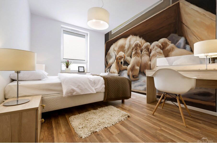 Golden Retriever Puppy Finds Comfort With Mother Mural print