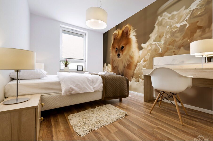 Guilty Pomeranian Puppy After Making Paper Mess Mural print
