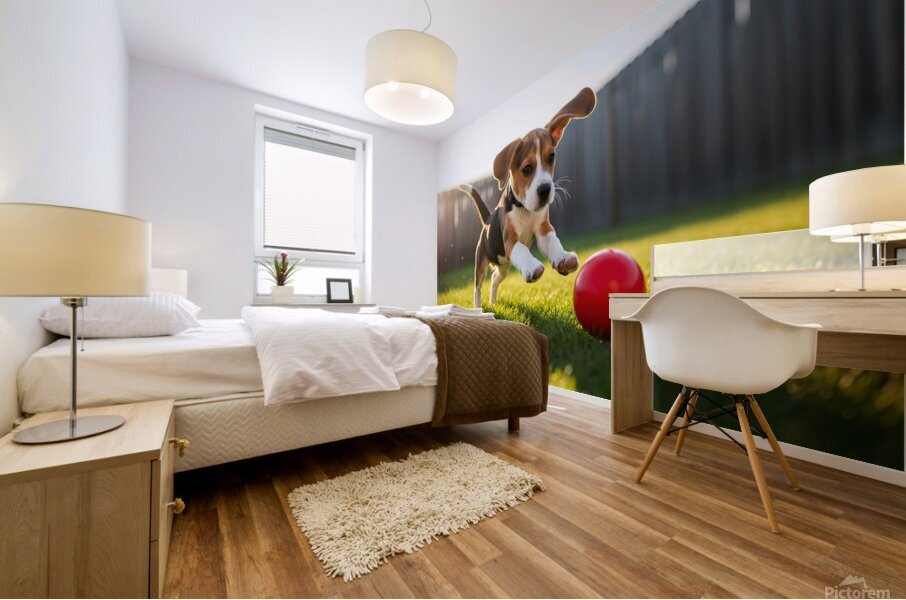 Beagle Puppys Energetic Ball Chase Adventure Impression murale