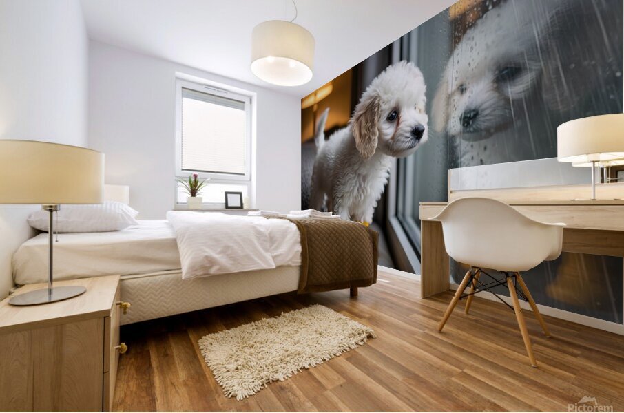 Poodle Puppy Discovers Rainy Day Adventure Mural print