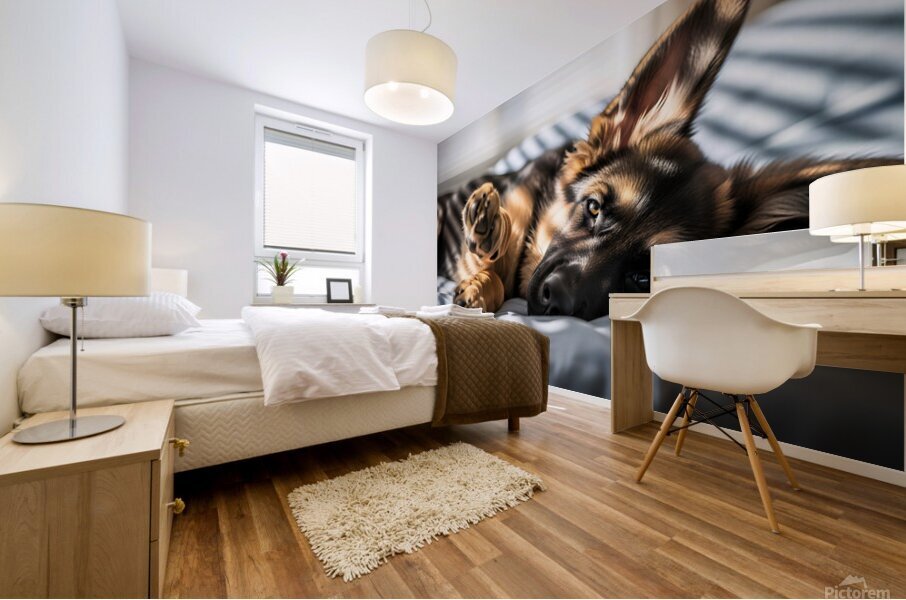 German Shepherd Puppy Waking Up From Nap Mural print