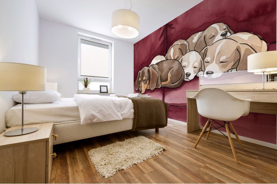 Dachshund Puppy Naps With New Friends Mural print