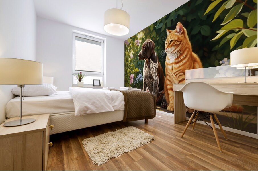 German Shorthaired Pointer Puppy Befriends Cat Mural print