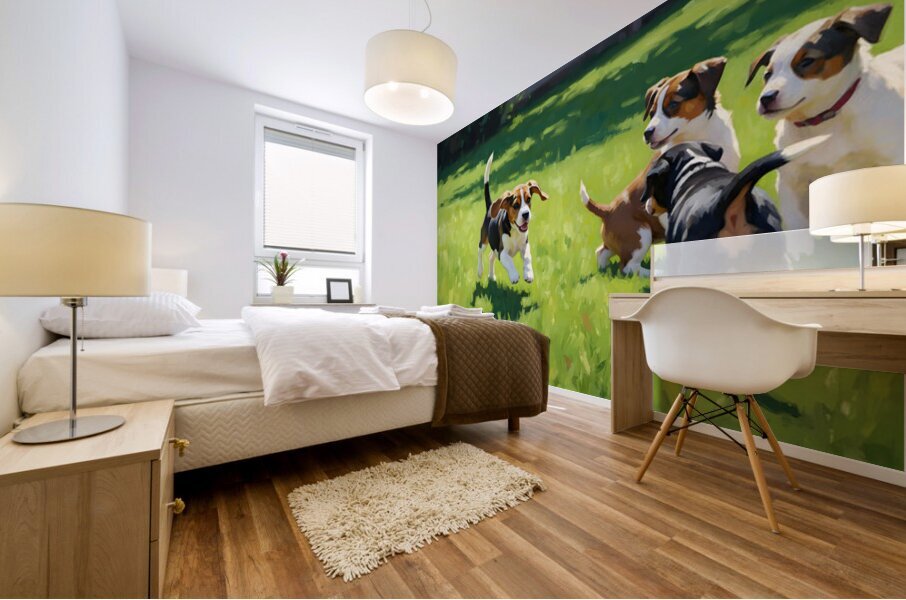 Beagle Puppy Runs To Join Sibling Playtime Fun Mural print