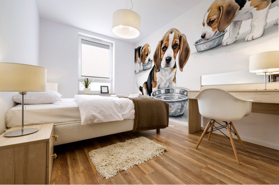 Beagle Puppy Satisfied After Drinking Water Mural print