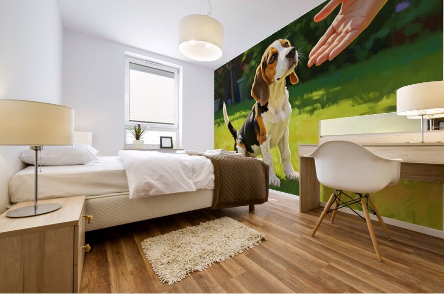 Beagle Puppy Meets New Friend Mural print