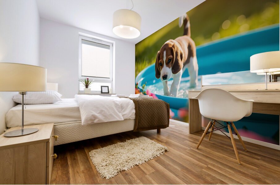 Beagle Puppy Discovers The Kiddie Pool Impression murale