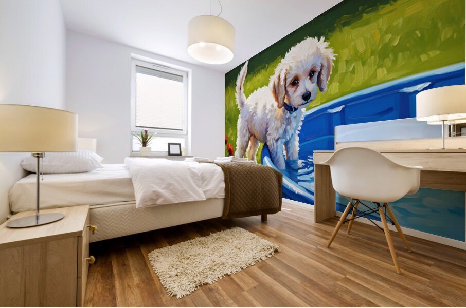 Poodle Puppy Discovers The Kiddie Pool Impression murale