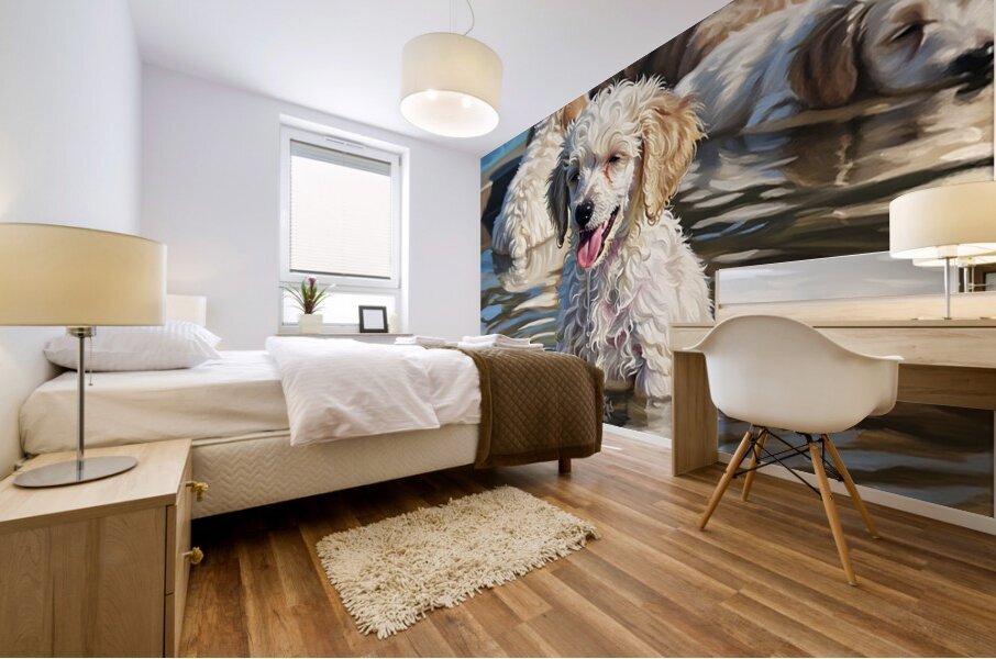Poodle Puppy Cooling Off In A Pond Mural print