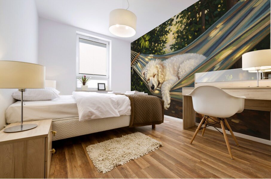 Poodle Puppy Naps In Hammock Impression murale