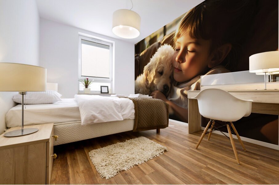 Poodle Puppy Dreams During Story Time Mural print