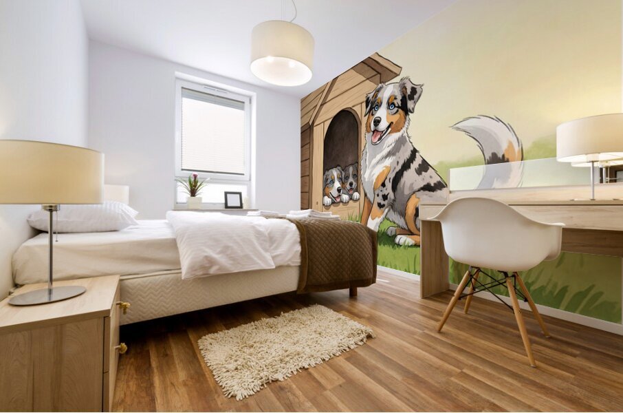 Happy Australian Shepherd Puppy Free From Crowded House Impression murale