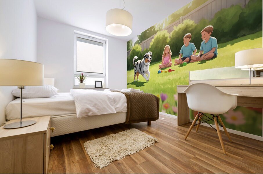 Australian Shepherd Puppy Meets New Friends Impression murale