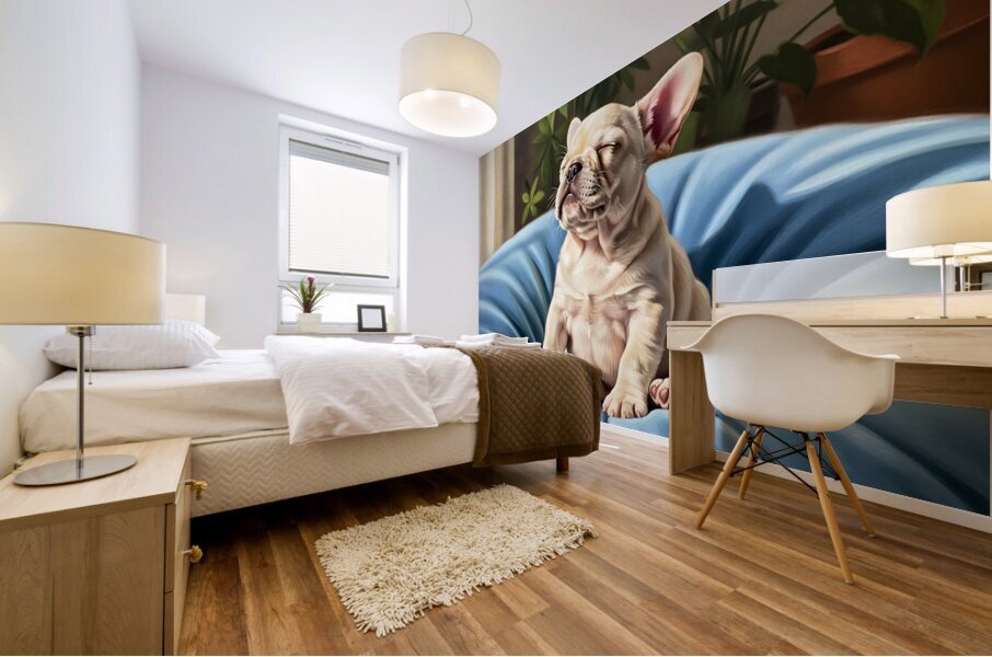 French Bulldog Puppy Sound Asleep Sitting Upright Impression murale