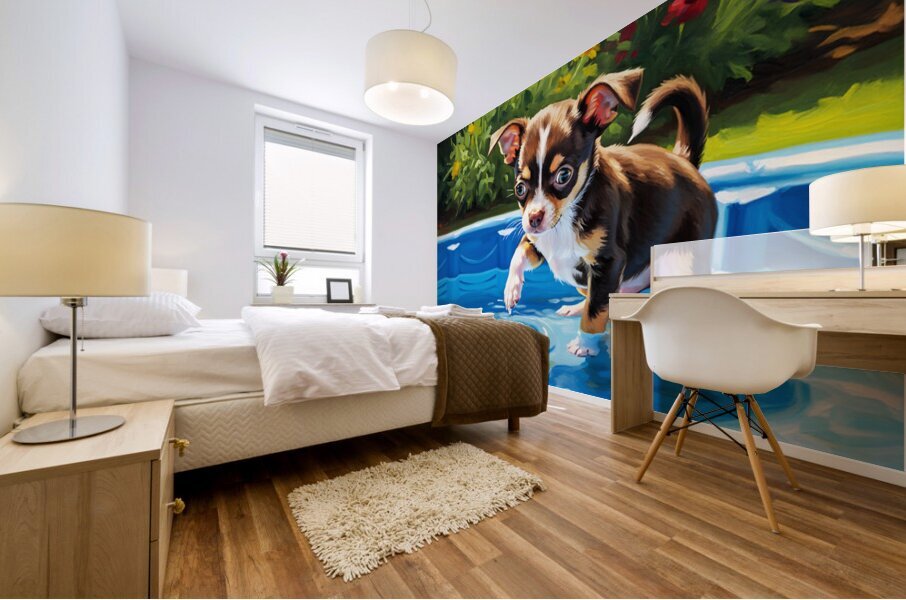 Chihuahua Puppy Discovers The Pool Impression murale