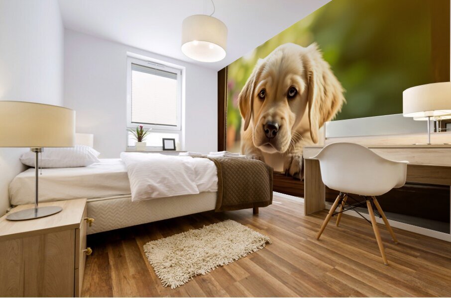 Curious Puppy Discovers Cat Flap Door Impression murale